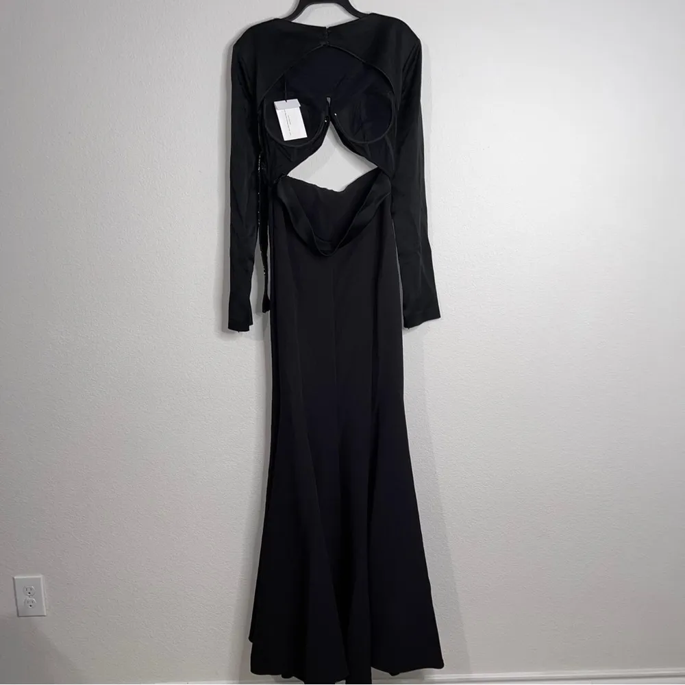 Safiyaa BLACK Cutout Beaded Belt Gown with Gun Metal, Size FR42 US10 NWT $2,615 - Image 7