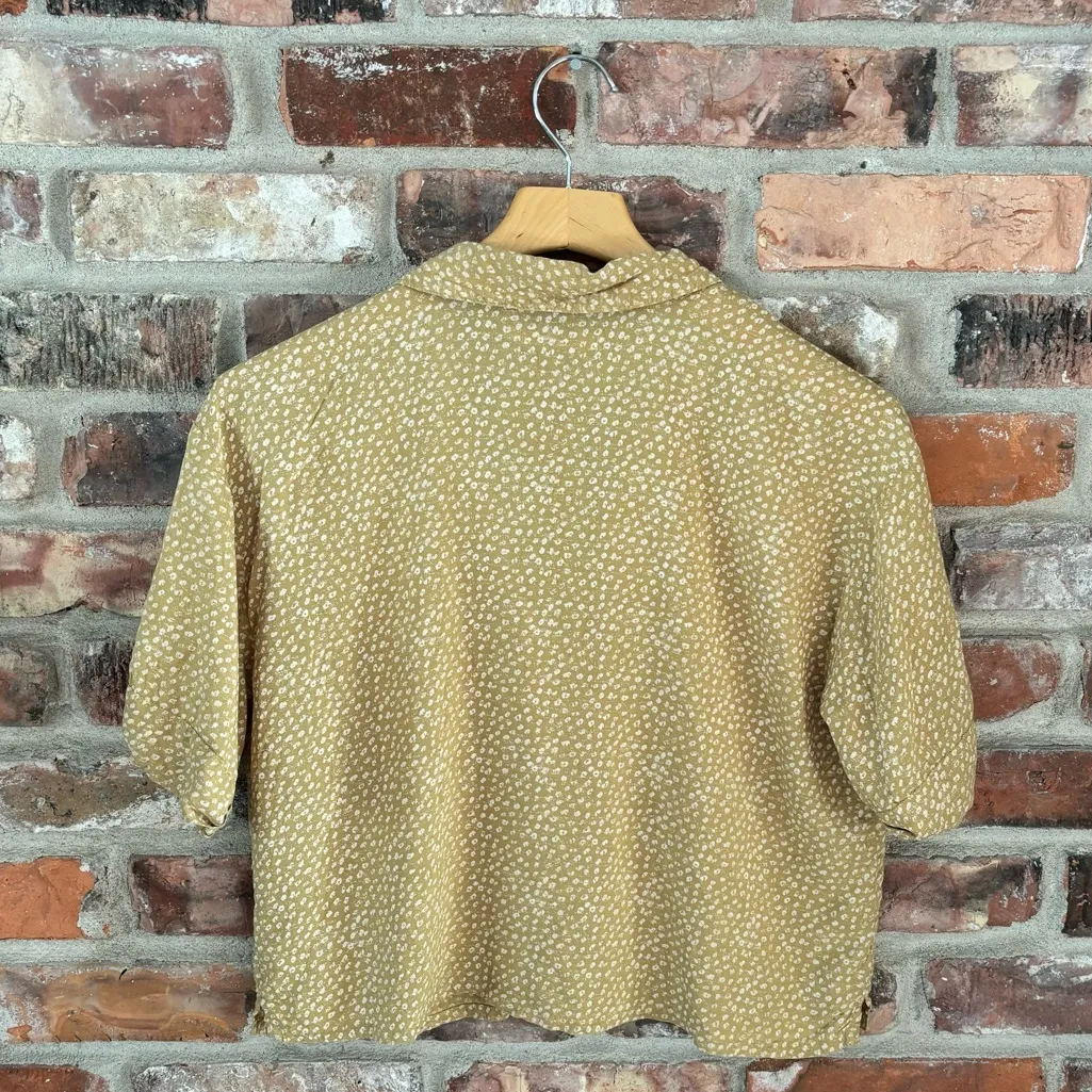 Prana Yellow Iguala Short Sleeve Button Down Shirt Top in Straw Speckles, M - Image 5