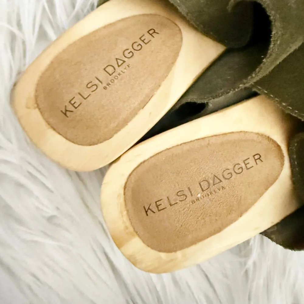 KELSI DAGGER x ANTHROPOLOGIE | Brooklyn Journal Clogs Olive Green Mules | Size 7 - Image 4