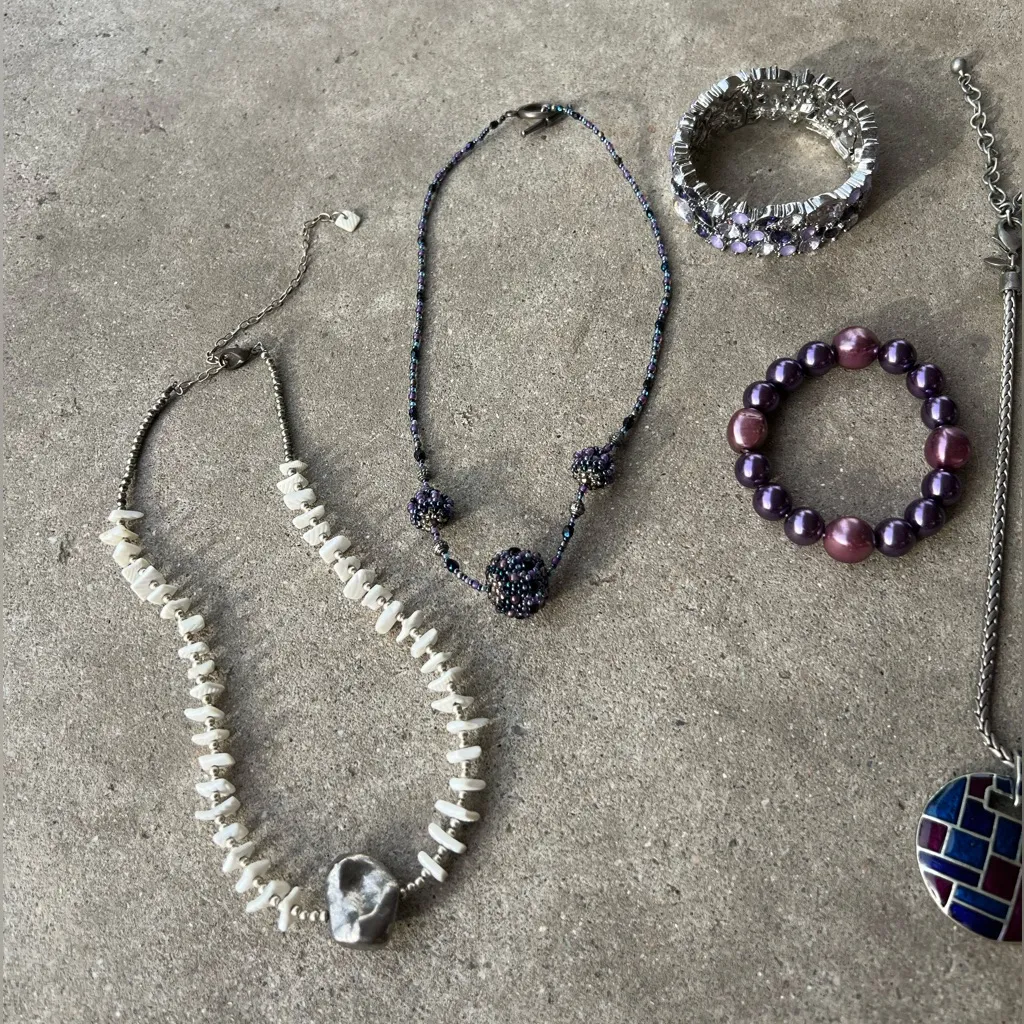 Vintage Purple Theme Lot Jewelry Rhinestone Bracelet Chico’s Necklace and More - Image 5