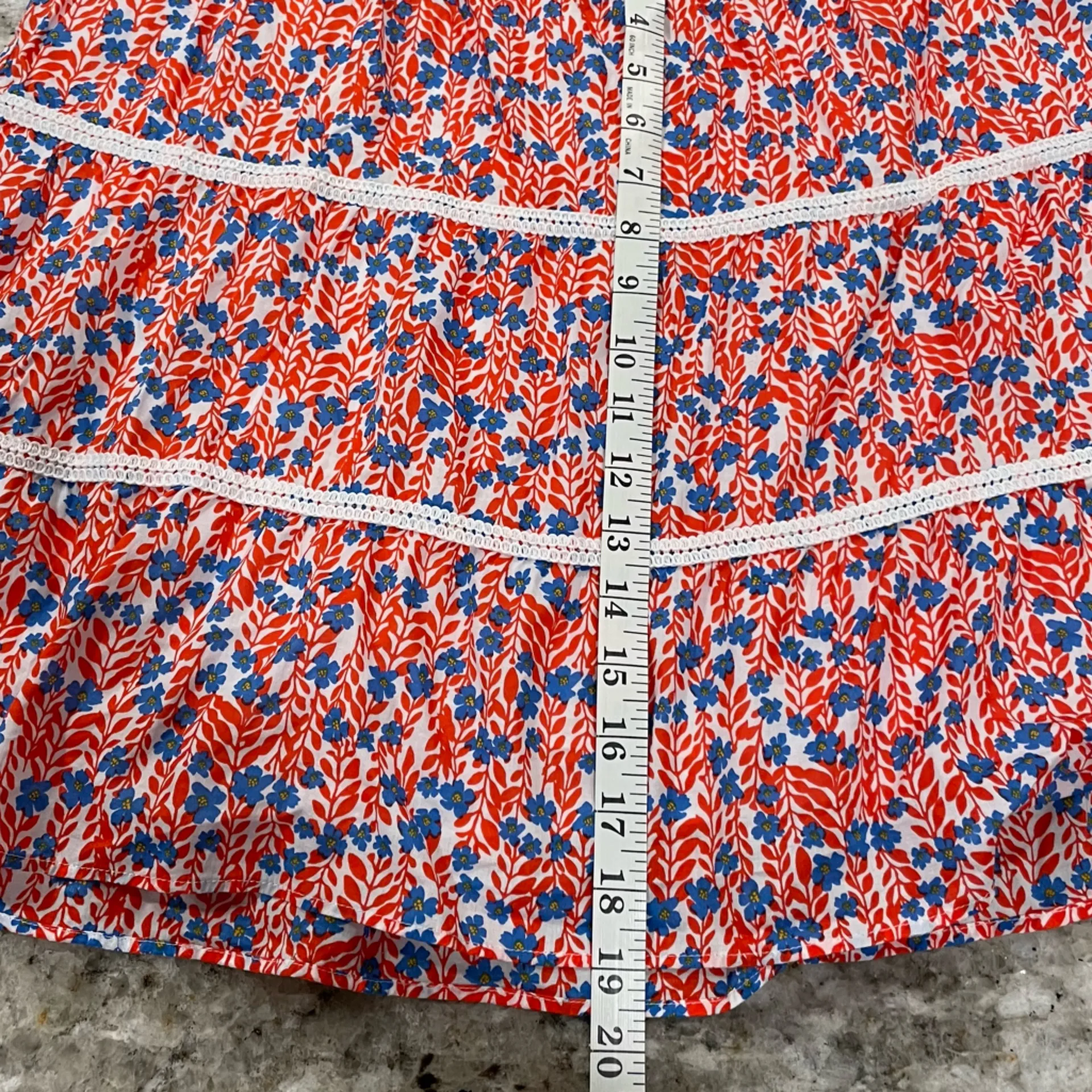 J. Crew Floral Red White and Blue Mini Ruffle Women's Skirt Large - Image 6