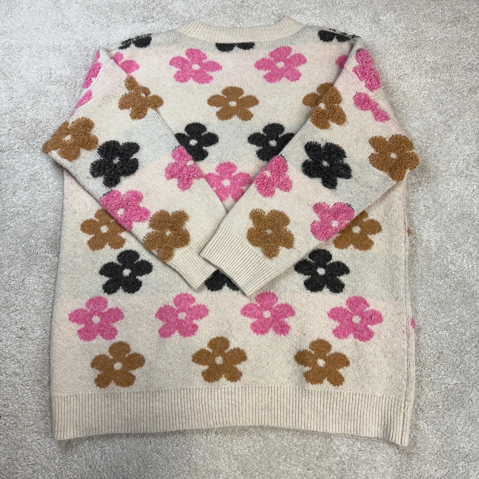 Hayden Los Angeles Fuzzy Textured Floral Relaxed Sweater Cardigan Size 1XL - Image 2