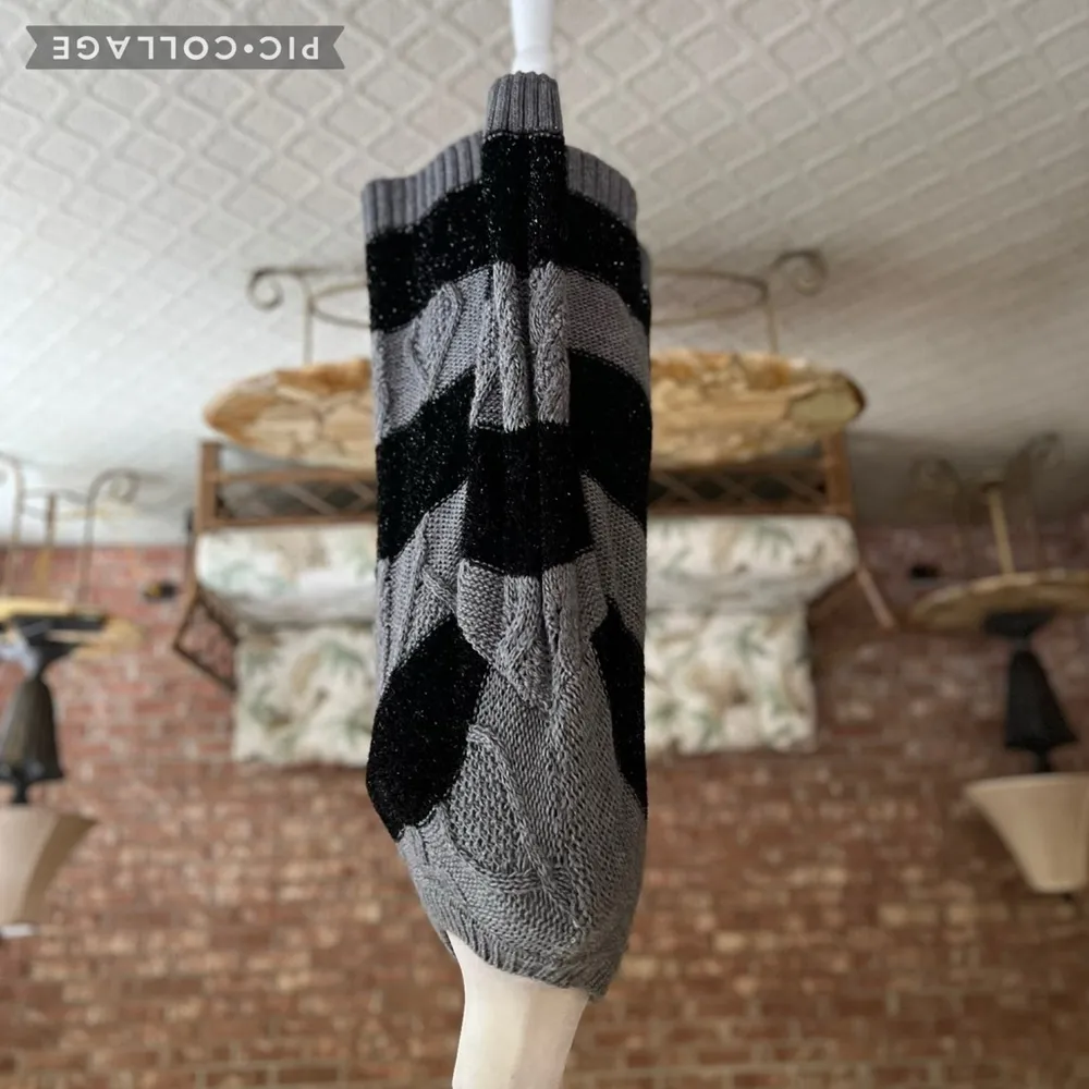 Mango MNG Armenia Sweater Dress Black Gray Metallic Cable Knit Mini 4 Striped - Image 12