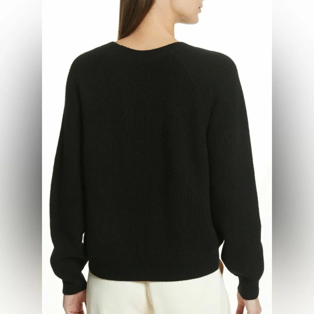 Vince Wool Cashmere Ribbed Diagonal Sweater Crewneck Black Small Quiet Luxury - Image 5