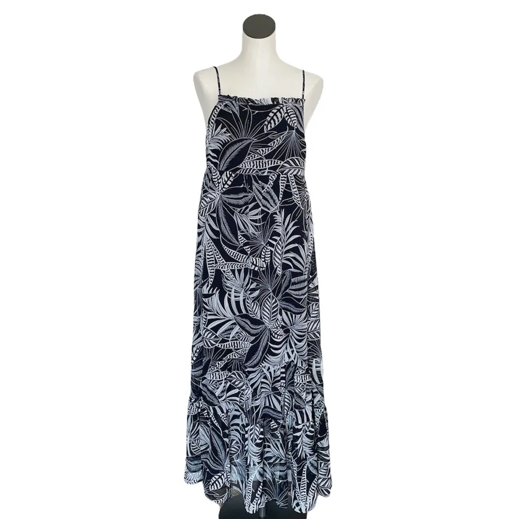 NWOT Banana Republic Smocked Maxi Dress Leaf Print Cotton - Image 3