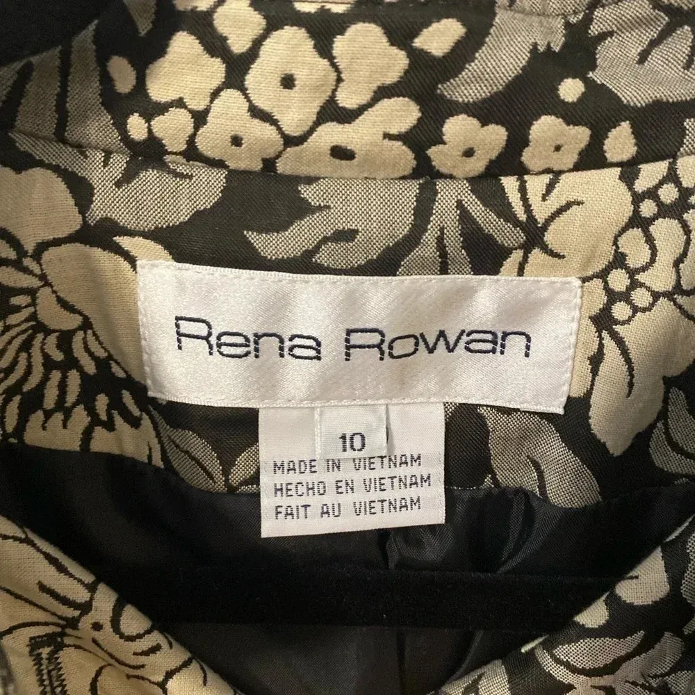 VINTAGE WOMEN'S RENA ROWAN BLACK & CREAM & GRAY FLOWER BLAZER JACKET Size‎ 10 - Image 2