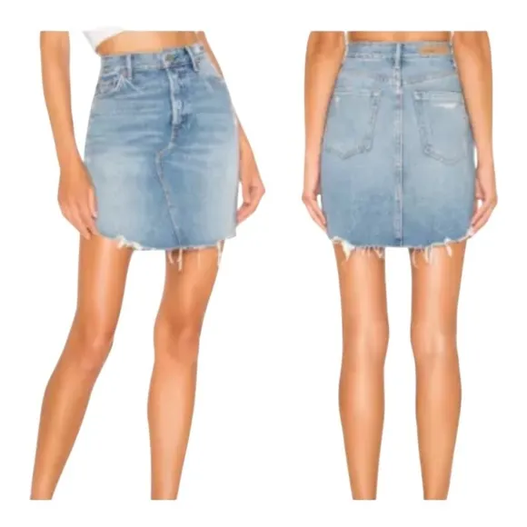 GRLFRND Rhoda Denim Mini Skirt Frayed Hem Distressed Blue Jean Skirt Size 23 NWT - Image 3