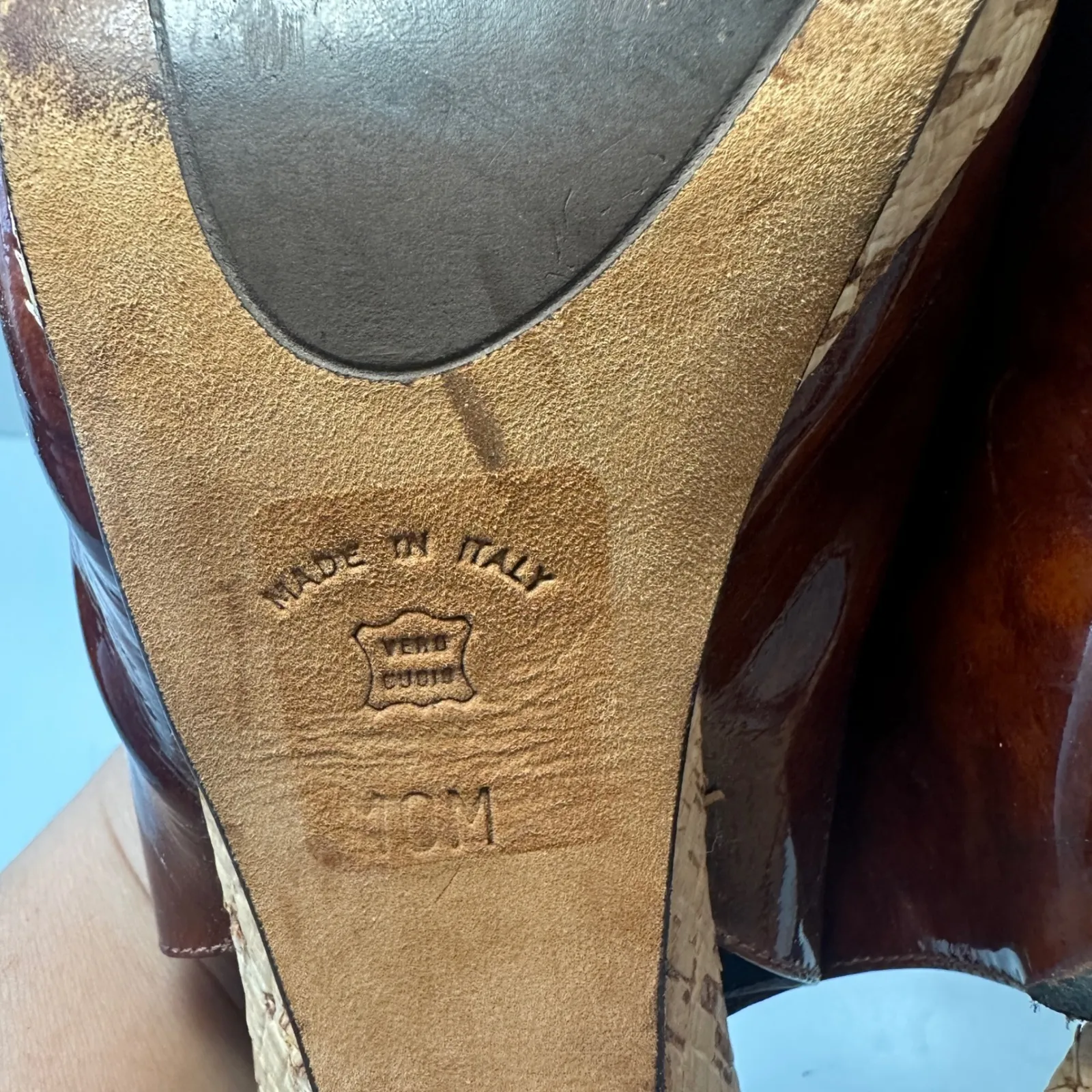 Donald J Pliner Slingback Heels Cork Wedge Peep Toe Brown‎ Leather Womens 10M Brown Size 10 - Image 6