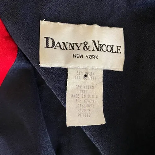 Danny & Nicole New York Midi Dress 8 Petite Dark Navy Red Double Breasted VTG - Image 6