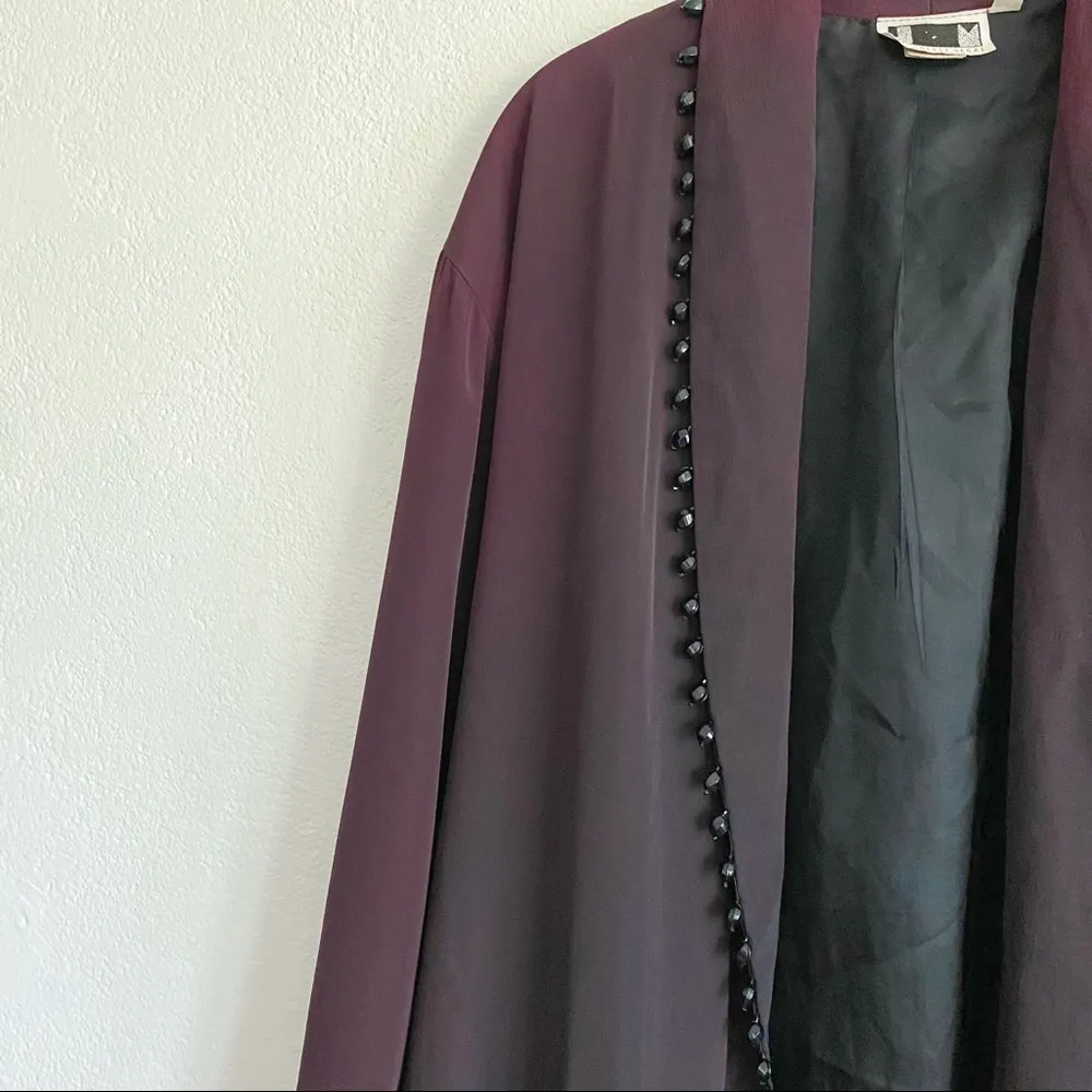 JM by Shelli Segal Vintage Beaded Lapel Wine Blazer Size Medium - Image 4
