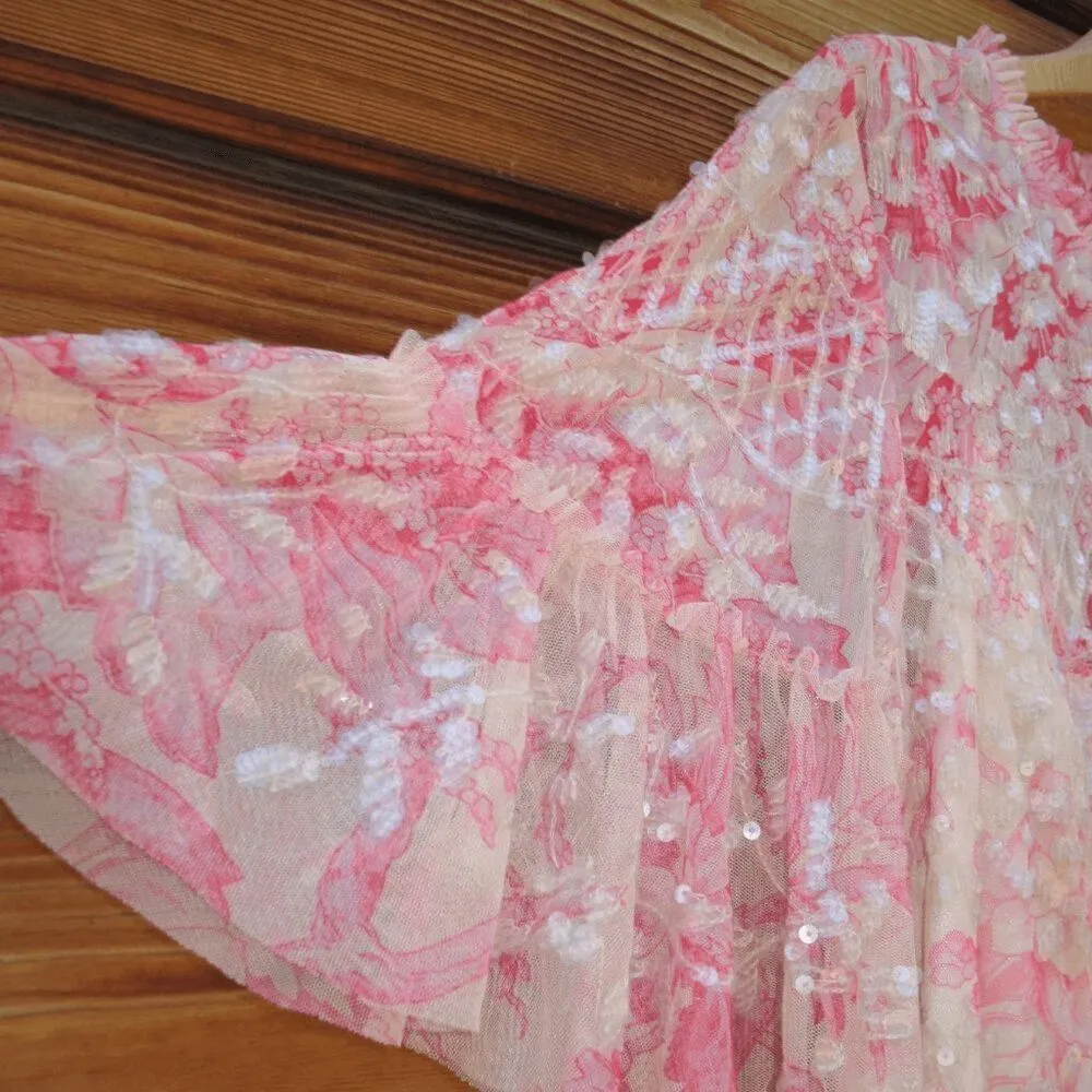 MAC DUGGAL  9148 Womens Pink Flounce Sleeve Floral Embellished Dress 12 - Image 9