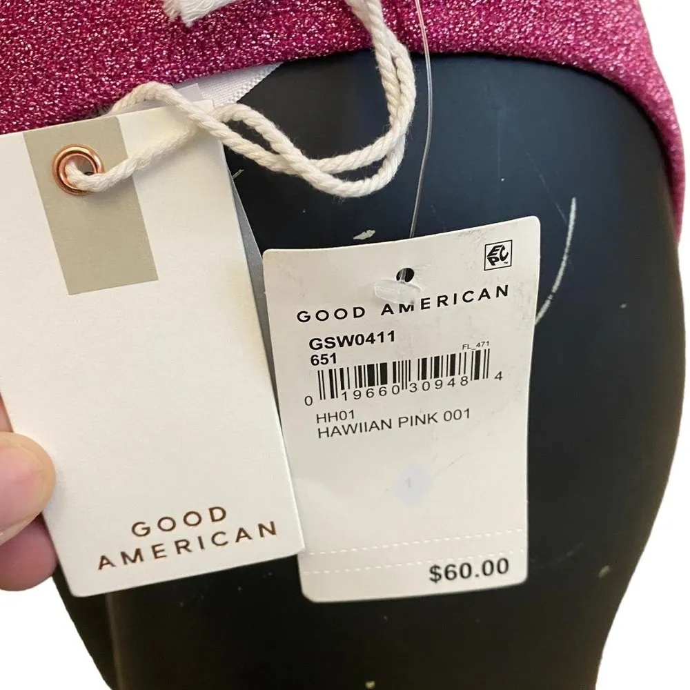 NEW Good American 2pc Hawaiian Pink Sparkle Swimsuit Bikini Size 7=4XL - Image 7