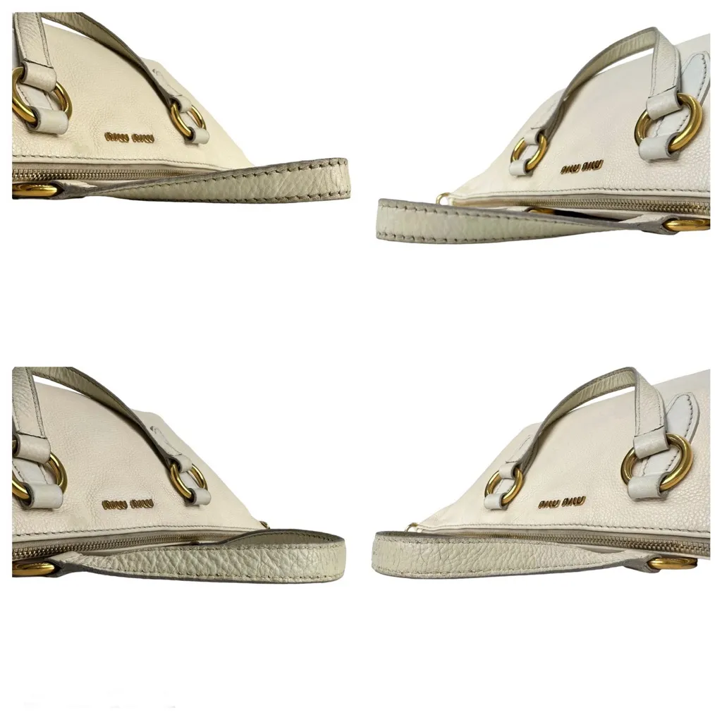 Miu Miu Pebbled Leather Crossbody Shoulder Hand Bag Satchel East West Off White - Image 13