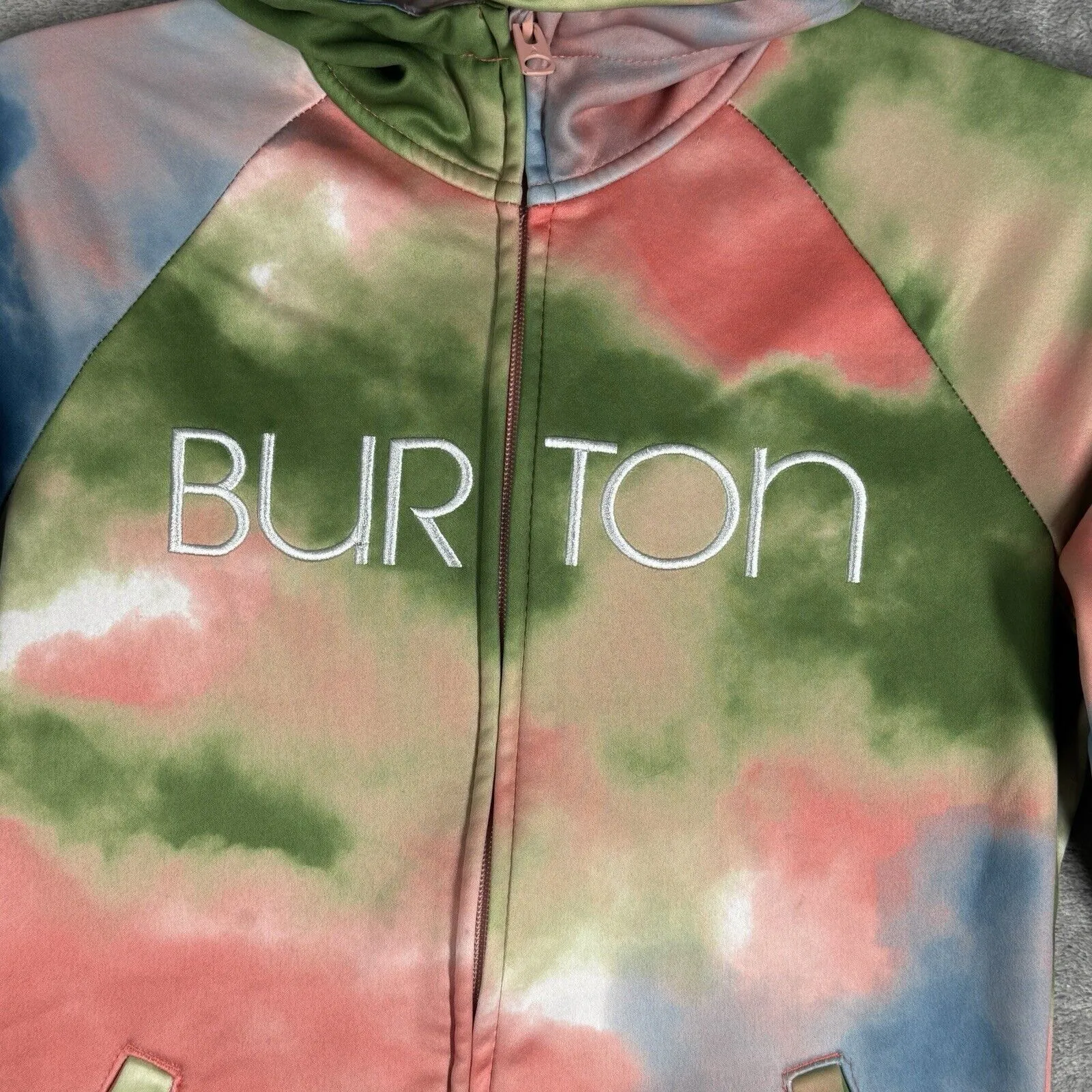 Burton Shirt Womens Small Green Tie Dye Zip‎ Up Peak Hoodie Sweatshirt Outdoors - Image 6