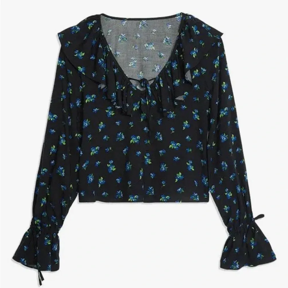 WeWoreWhat Floral Ruffle Long Sleeve Blouse Top Size Small - Image 4
