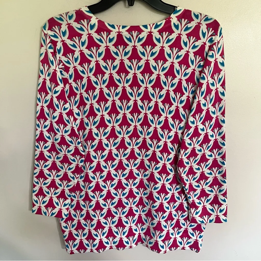 Le Tigre Womens Pink Blue Button Front Cotton Blend‎ 3/4 Sleeve Cardigan Large - Image 10