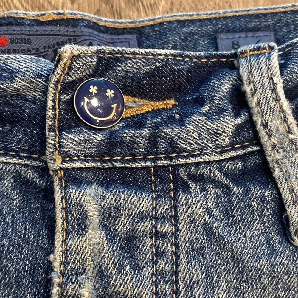 Lucky Brand High Rise Distressed Graphic Button Fly Cut Off Blue Jean Shorts Siz - Image 14