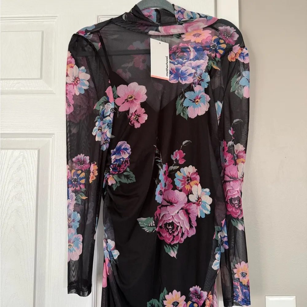 Motherhood Black Floral Mesh Maternity Dress NEW - Image 4