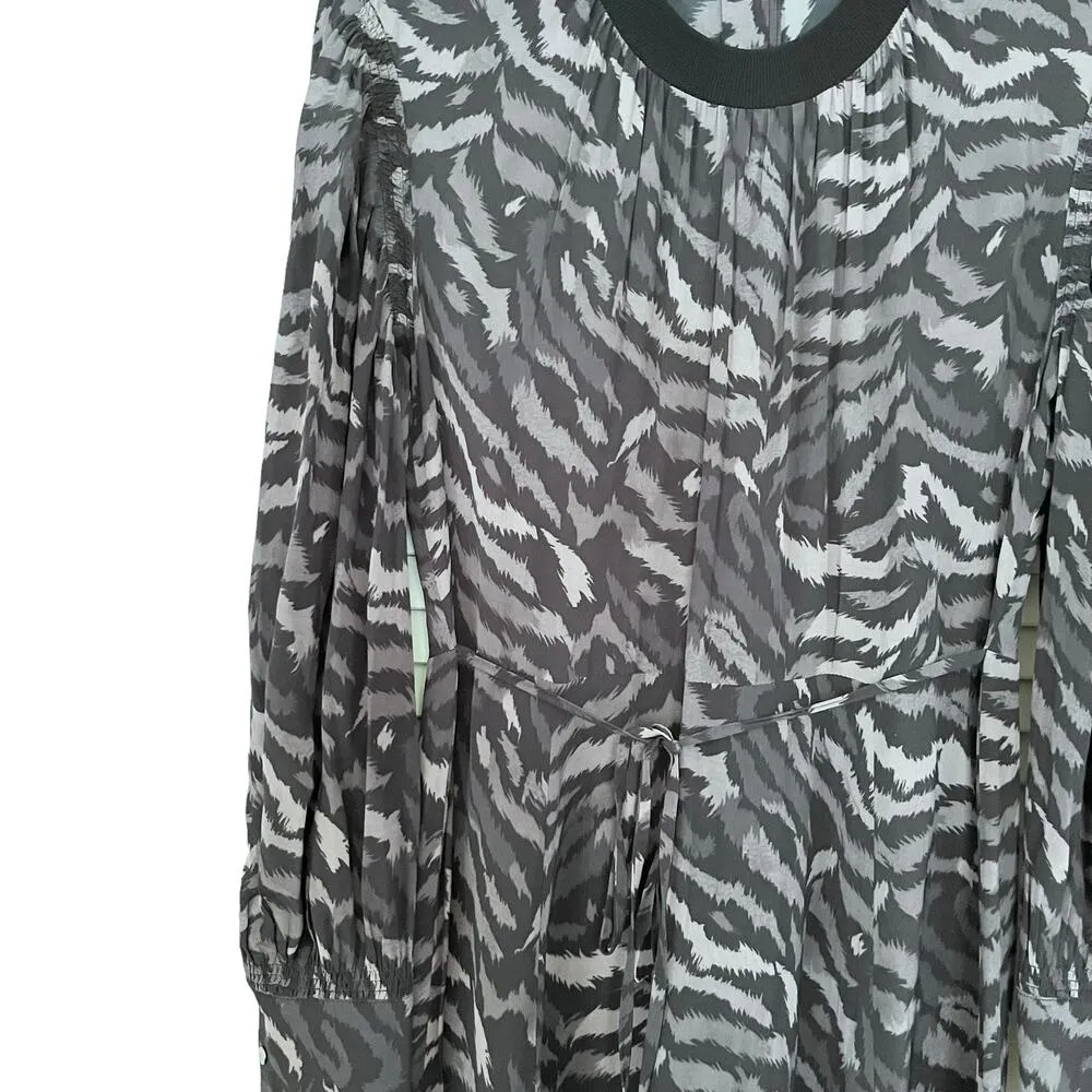 All Saints Fayre Remix Animal Printed Long Sleeve Black Handkerchief Midi Dress - Image 4