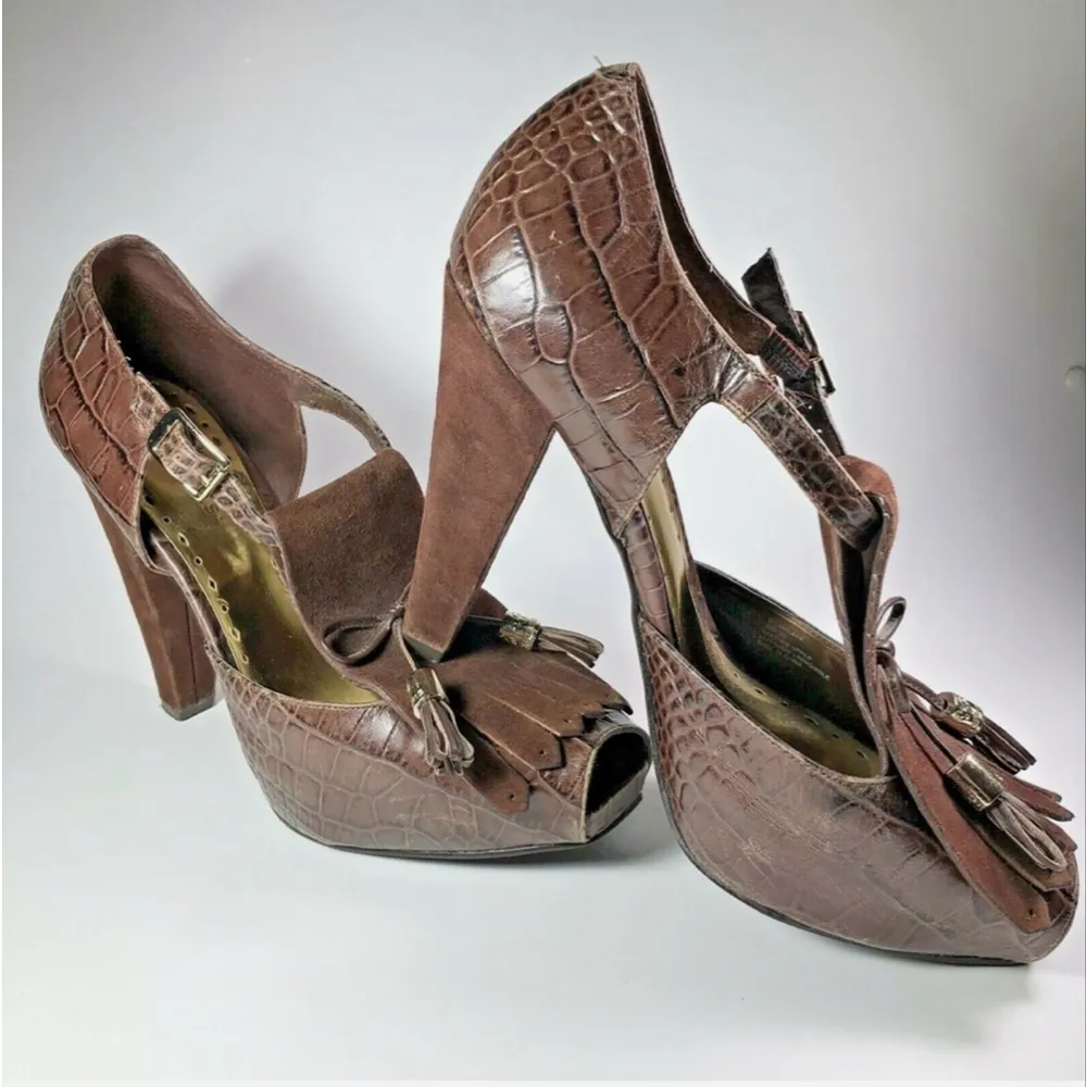 BCBGirls Y2K Leather Suede Shoes Heels Sandals Stilettos Malaya Women 6.5 - Image 12