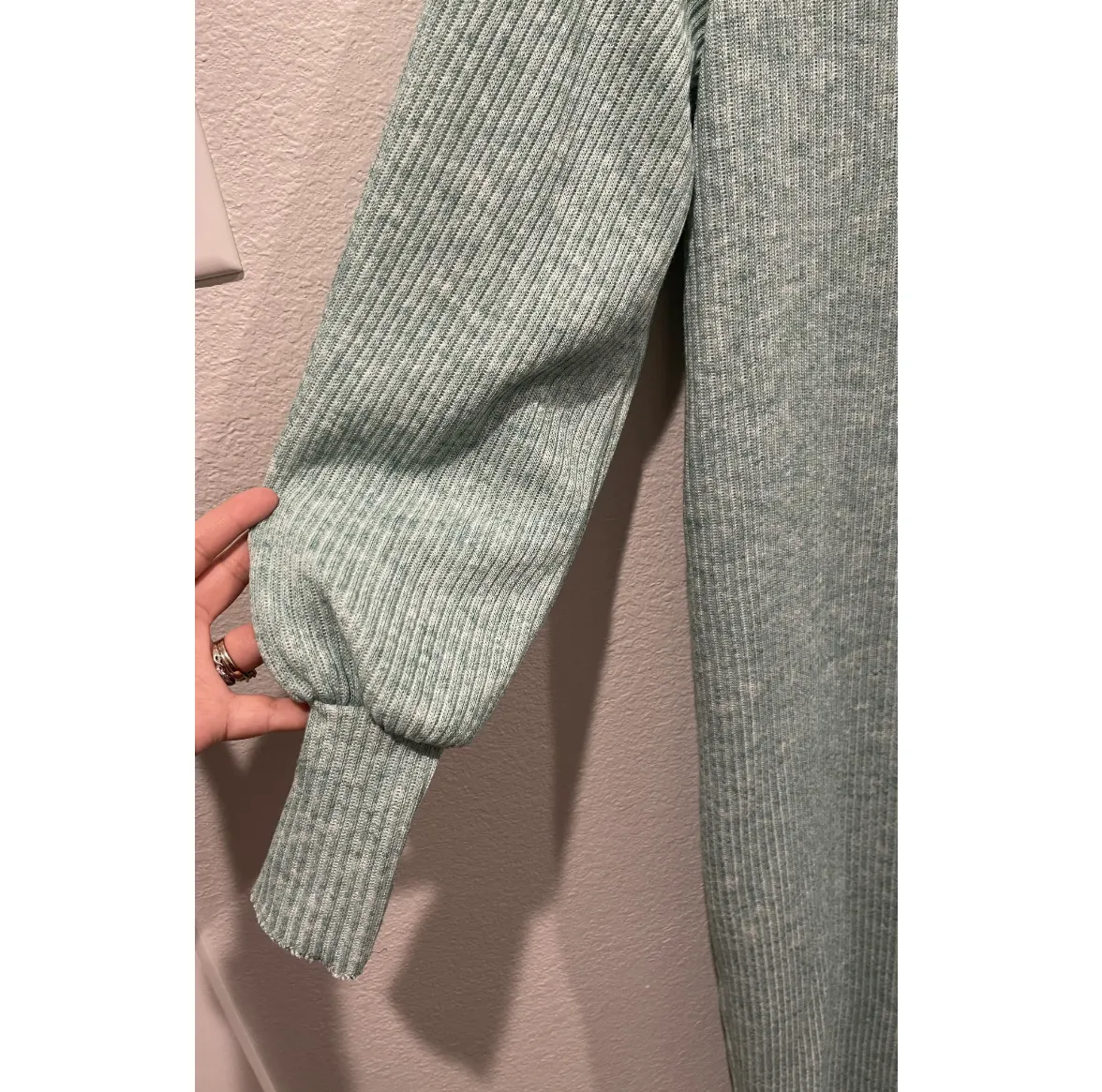 Green Ribbed Knit Long Sleeve Crew Neck Sweater Dress - Image 7