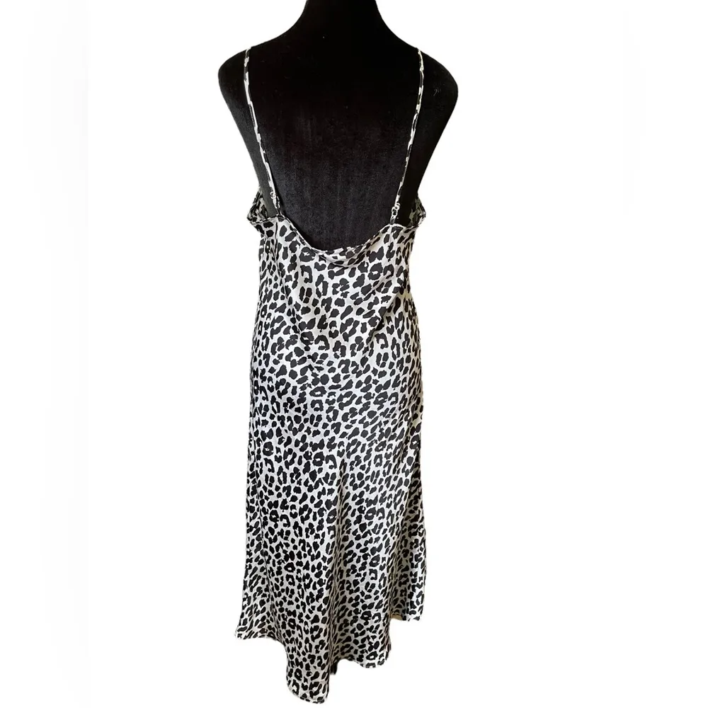 A New Day Black White Leopard Print Silky Sultry Luxe Classy Midi Slip Dress - Image 5
