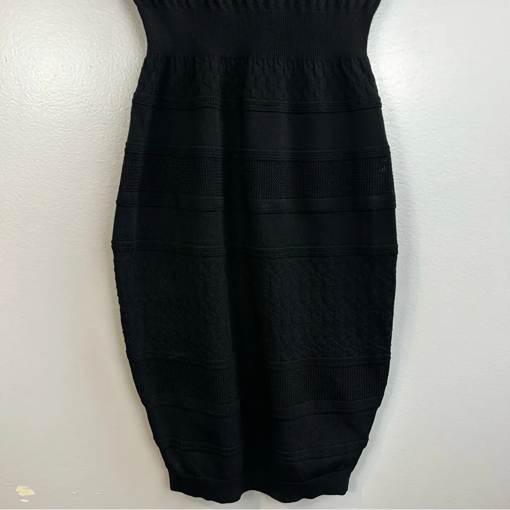 Zara Knit Black Short Sleeve Mock Neck Bodycon Sheath Mini Dress Size Small - Image 8