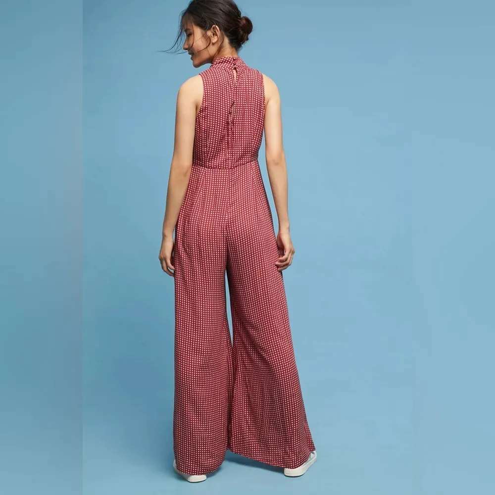 MAEVE by ANTHROPOLOGIE Red Frida Mock Neck Jumpsuit. Size 2 - Image 4