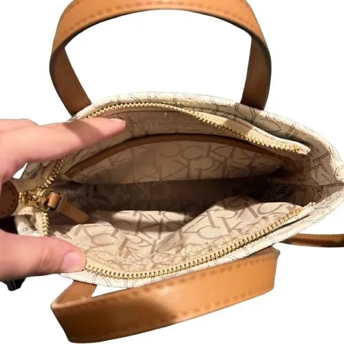 Calvin Klein CK Signature Mini Top Handle Crossbody Bag Cream Zipper Closure - Image 6