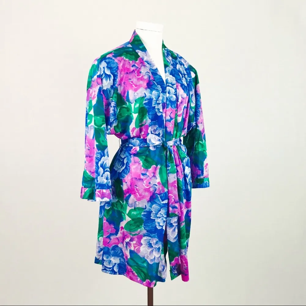 Vintage Knit Floral Robe | Size L Blue Size L - Image 8