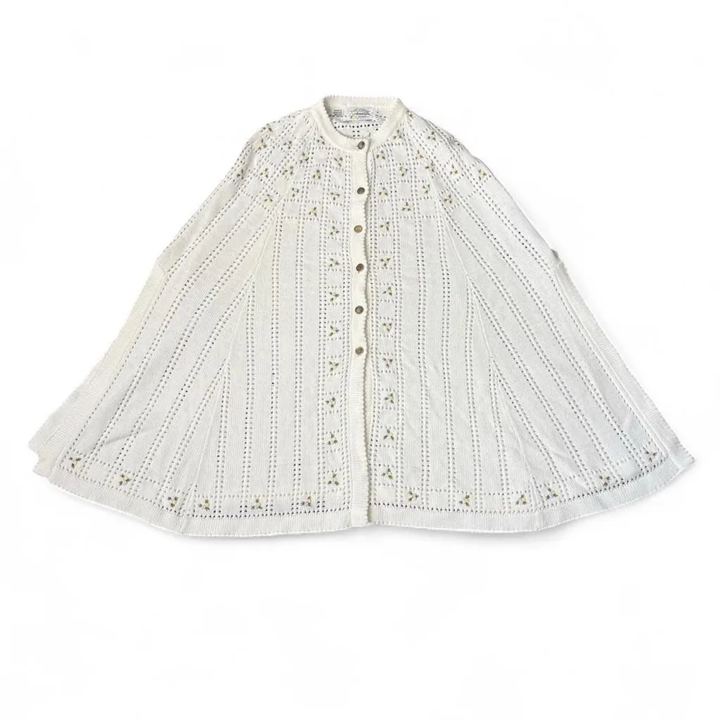 Vintage 60s Floral Knit Sweater Cape White Size undefined - Image 2