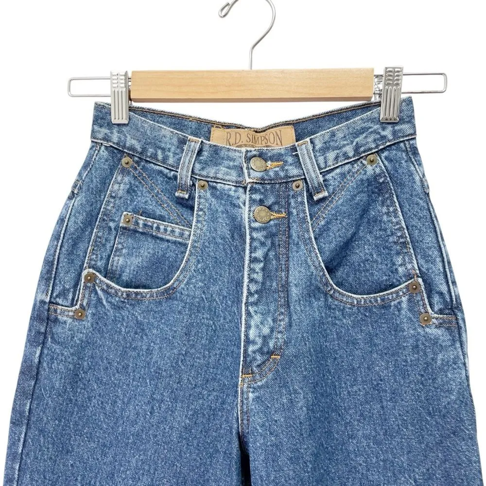 Vintage R.D. Simpson High Rise Mom Jeans Size 3 24 Waist Tapered Leg 100% Cotton Blue - Image 5