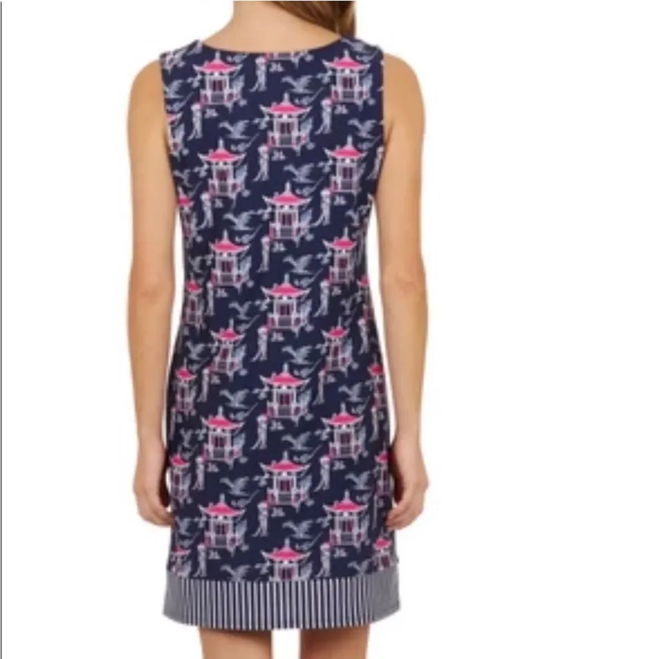 Jude Connally Carissa Navy Pagoda Print V Neck Sleeveless Dress Women's Size XS Blue - Image 2