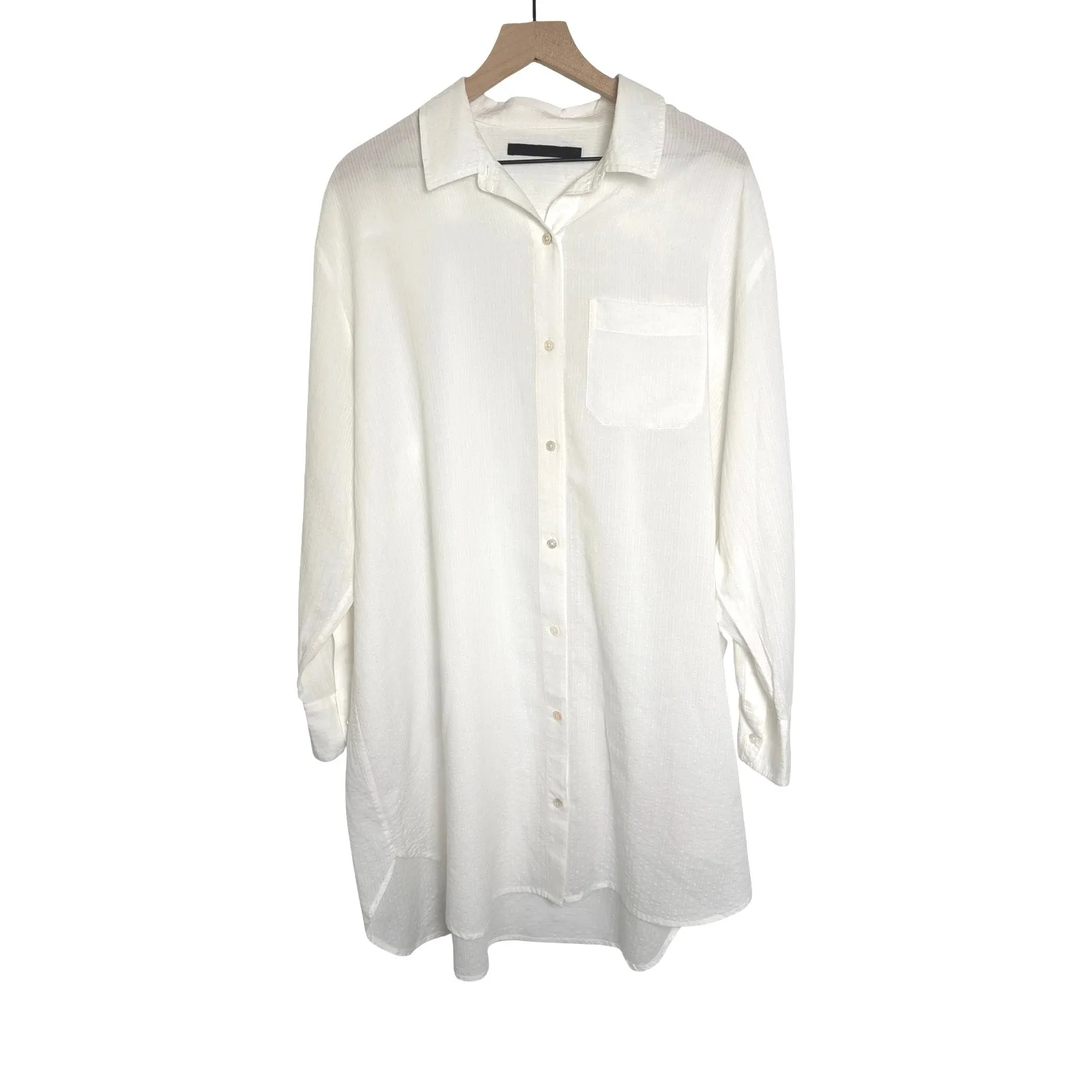 Jenni Kayne Ivory Oversized Beach Shirt Dress XXL Sheer Cotton Blend - Image 3