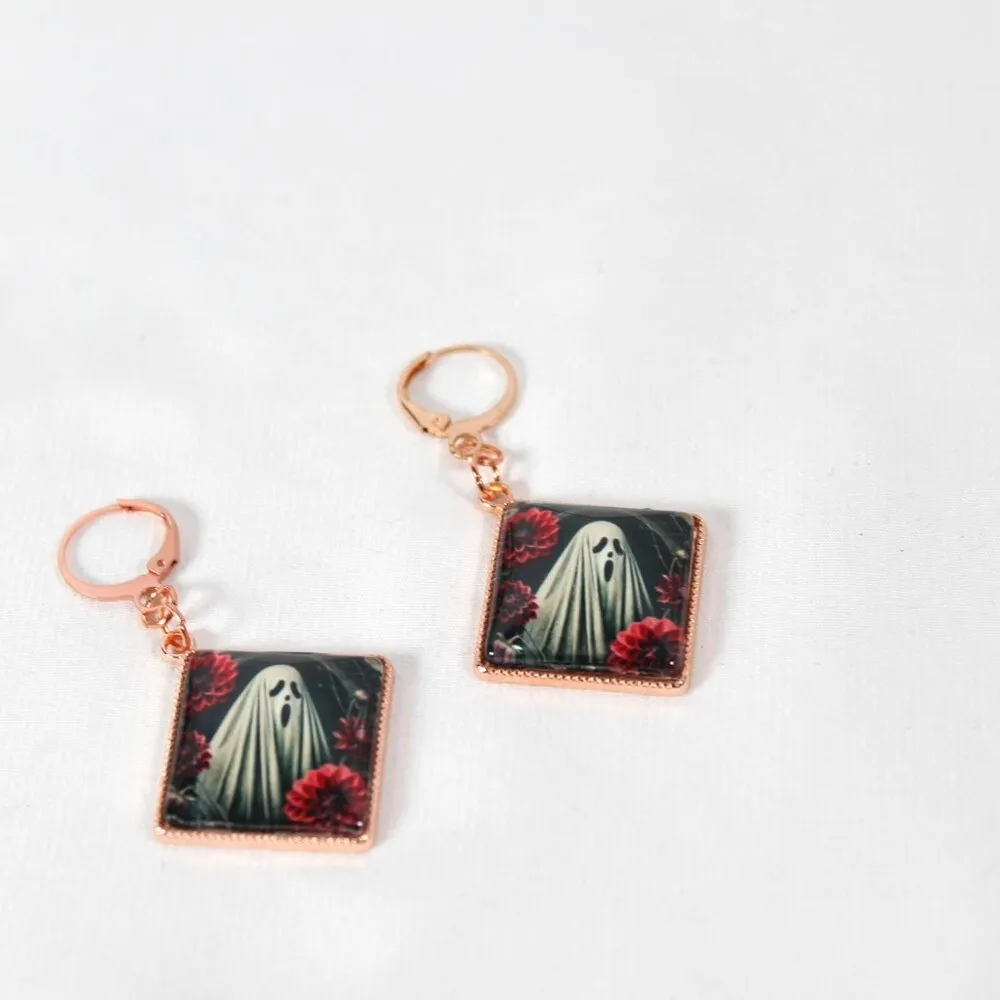 The Phantom Among the Dahlias Earrings Handmade Pastel Goth Rose Gold Tone Metal - Image 6