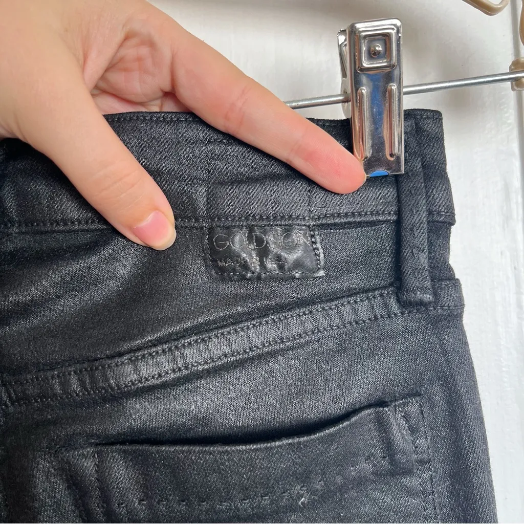 GOLDSIGN • Lure skinny jeans low rise black coated faux leather moto Size 25 - Image 15