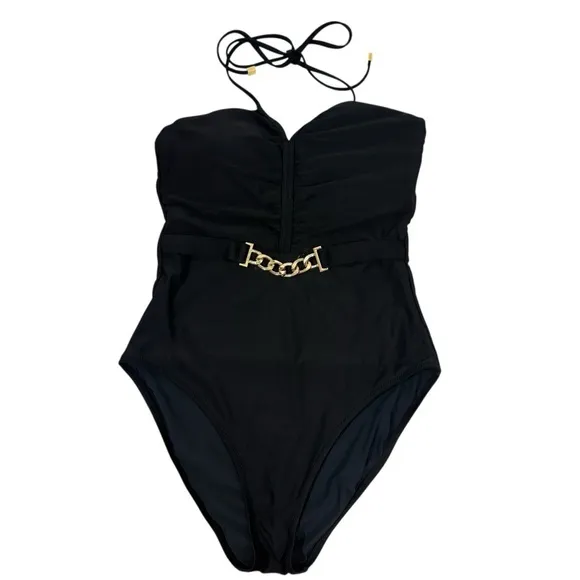 L'AGENCE NWT‎ $298 Black Leila Halter One-Piece Swimsuit L - Image 2