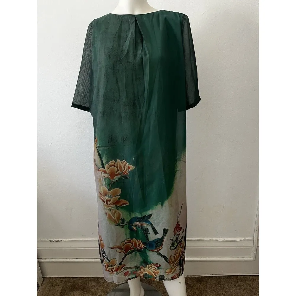 Nwt Silk Green Garden 2xl Floral Kaftan shift Dress Bluejay Forest Short Sleeve Size undefined - Image 6