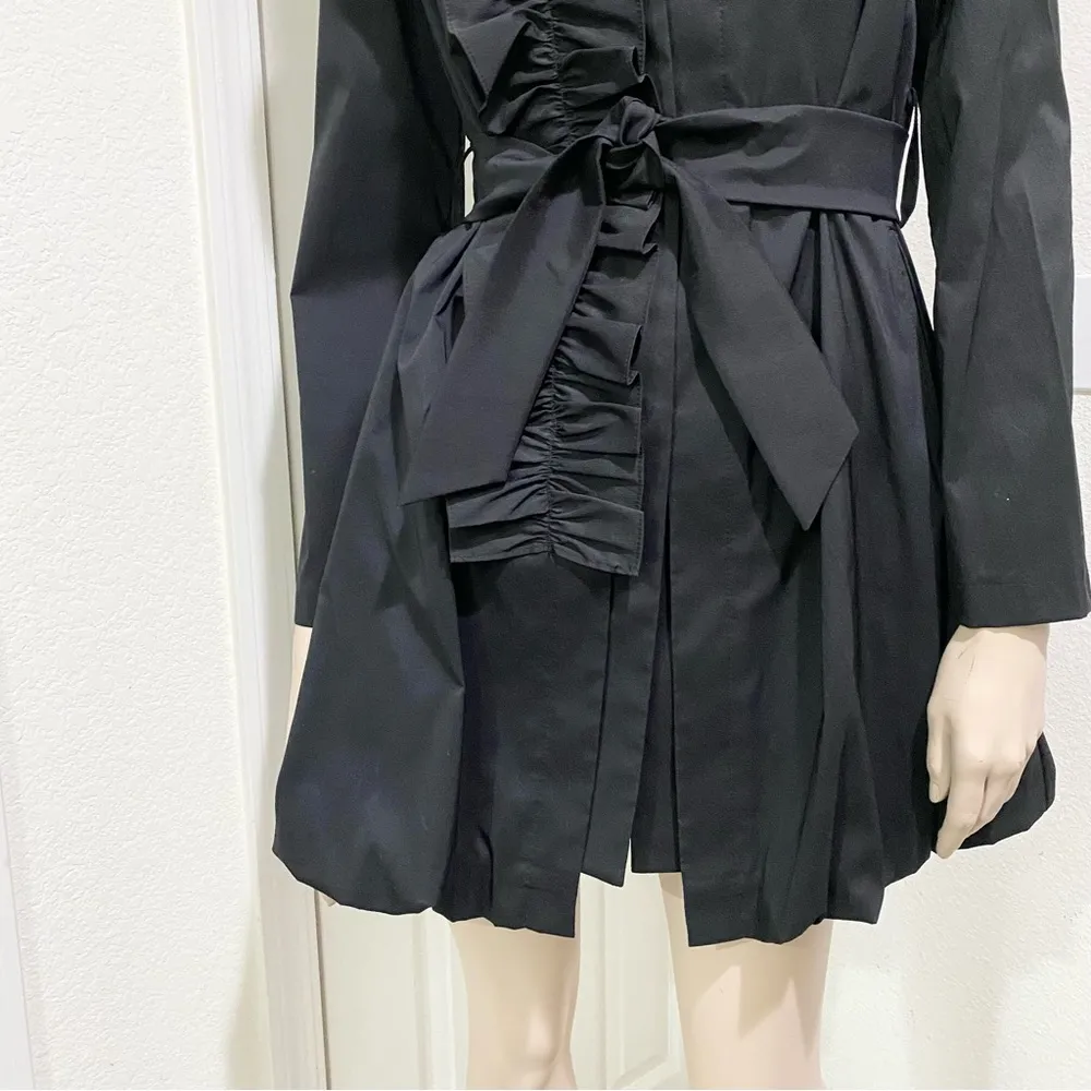JOSEPH RIBKOFF Style 12714 Black Belted Dress Coat with Big Flower Accent Size 2 - Image 6