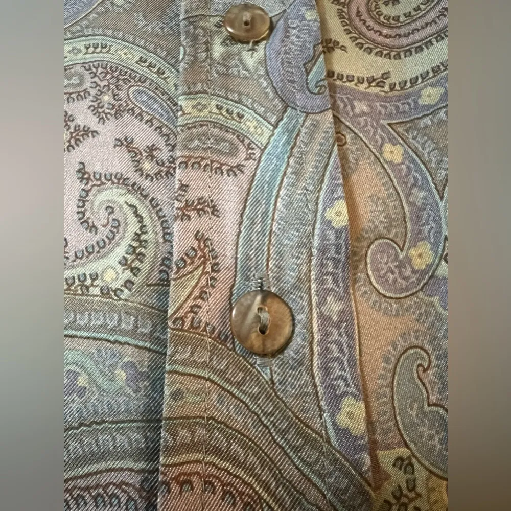 Lafayette 148 New York Button Up Short Muted Paisley Silk Long Sleeve Blouse 6 - Image 7