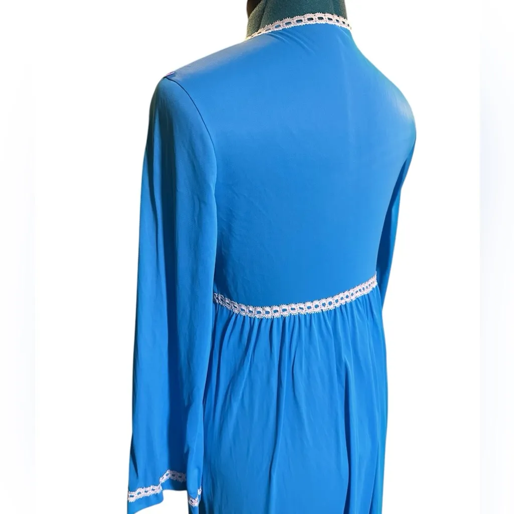 Vtg 60s Formfit Rogers Blue Long Zip Up Nightgown Lace Trim Youth 10 - Image 6