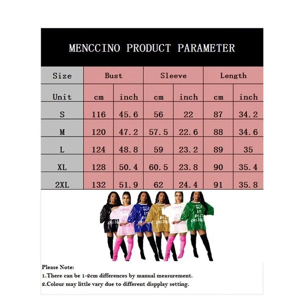 NEW Sequin Glitter Shirt Letter Print 3/4 Sleeve Short Dress Club L Blue Size L - Image 4