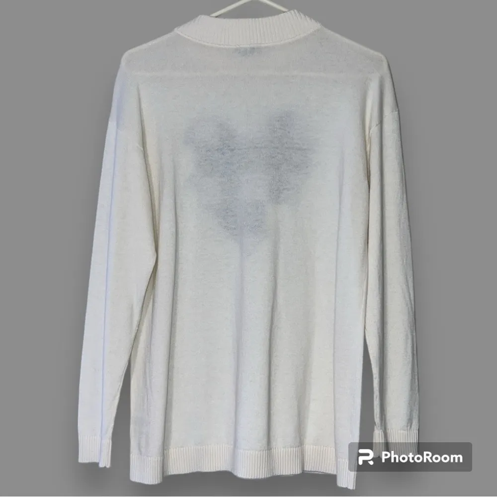 TALBOTS women’s medium mock neck sweater gingham heart ivory navy blue pullover - Image 8