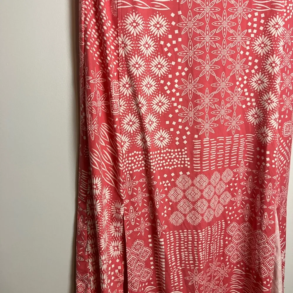 Cuddl Duds Flexwear Short Sleeve Patchwork Coral Pink Casual Maxi Dress - Image 5