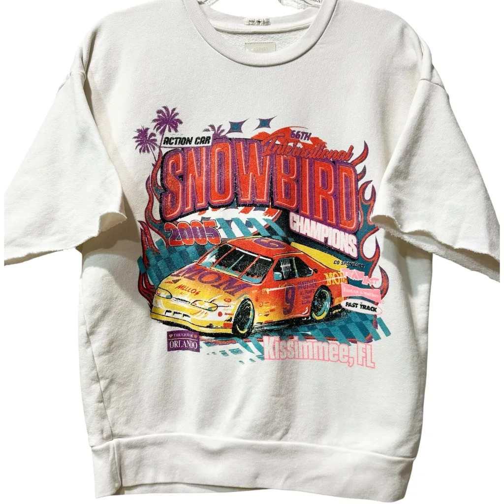 MOTHER‎ Denim Drop Square Racing Graphic Cotton White Crewneck Sweatshirt XS - Image 3