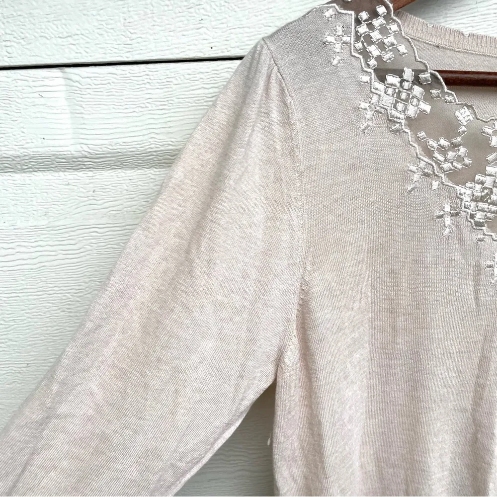 Monsoon Womens Sweater Cream Embroidered 3/4 Sleeve Cream 12 - Image 7
