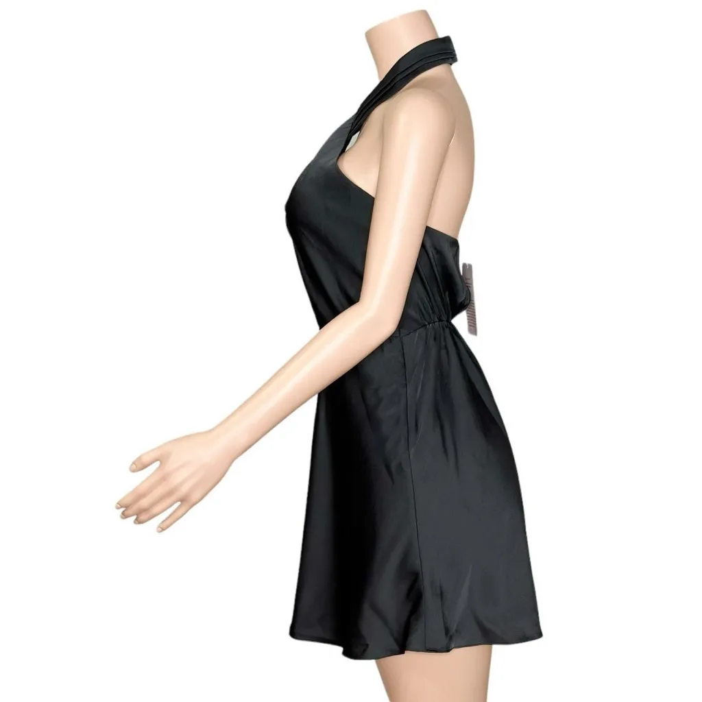 BHLDN  Ruby High Shine Satin Halter Mini Dress, Black, Small - Image 6