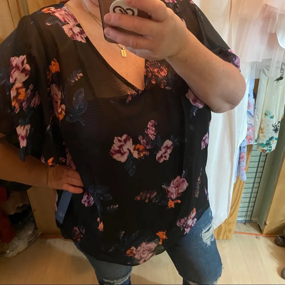 Rachel Roy Navy Floral Flutter Sleeve Blouse - Image 6