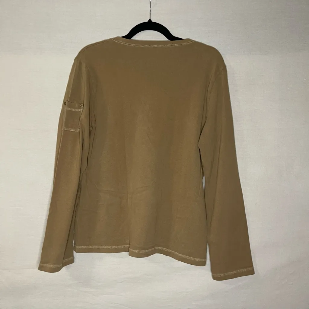 Woolrich 100% Cotton Basic Longsleeve Women’s Size M W/ Pocket‎ Dark Khaki Brown Tan Size M - Image 7