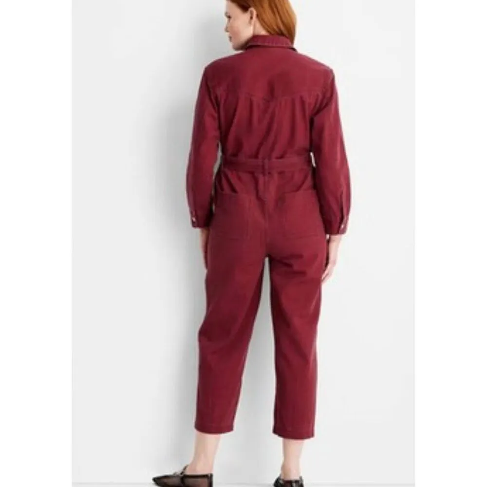 Future Collective NWT maroon cotton long sleeve jumpsuit size small Red - Image 2